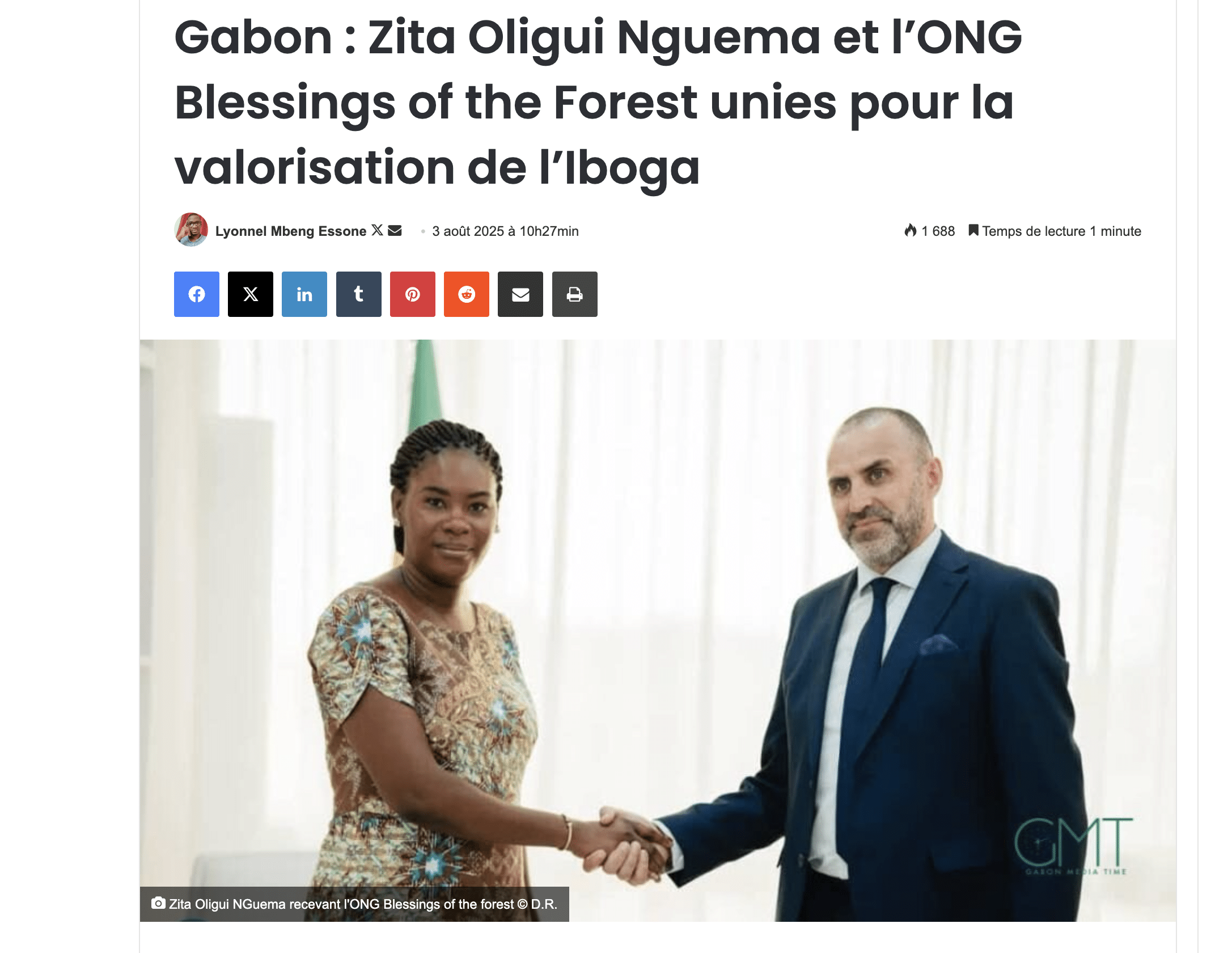 Gabon : Zita Oligui Nguema et l’ONG Blessings of the Forest unies pour la valorisation de l’Iboga