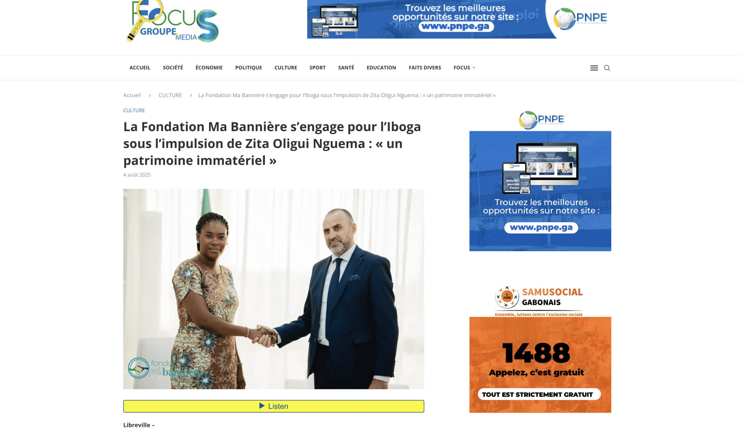 The Ma Bannière Foundation commits to protecting Iboga under the leadership of Zita Oligui Nguema: "an intangible heritage.