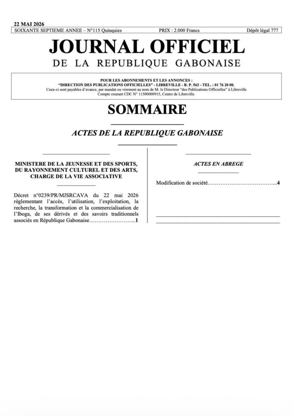 Annonce officielle célébrant l’adoption par le Gabon du décret de 2026 réglementant la protection, la recherche, la commercialisation de l’Iboga et les savoirs traditionnels associés. Official announcement celebrating Gabon’s adoption of the 2026 Iboga decree regulating the protection, research, commercialization, and traditional knowledge associated with Iboga.